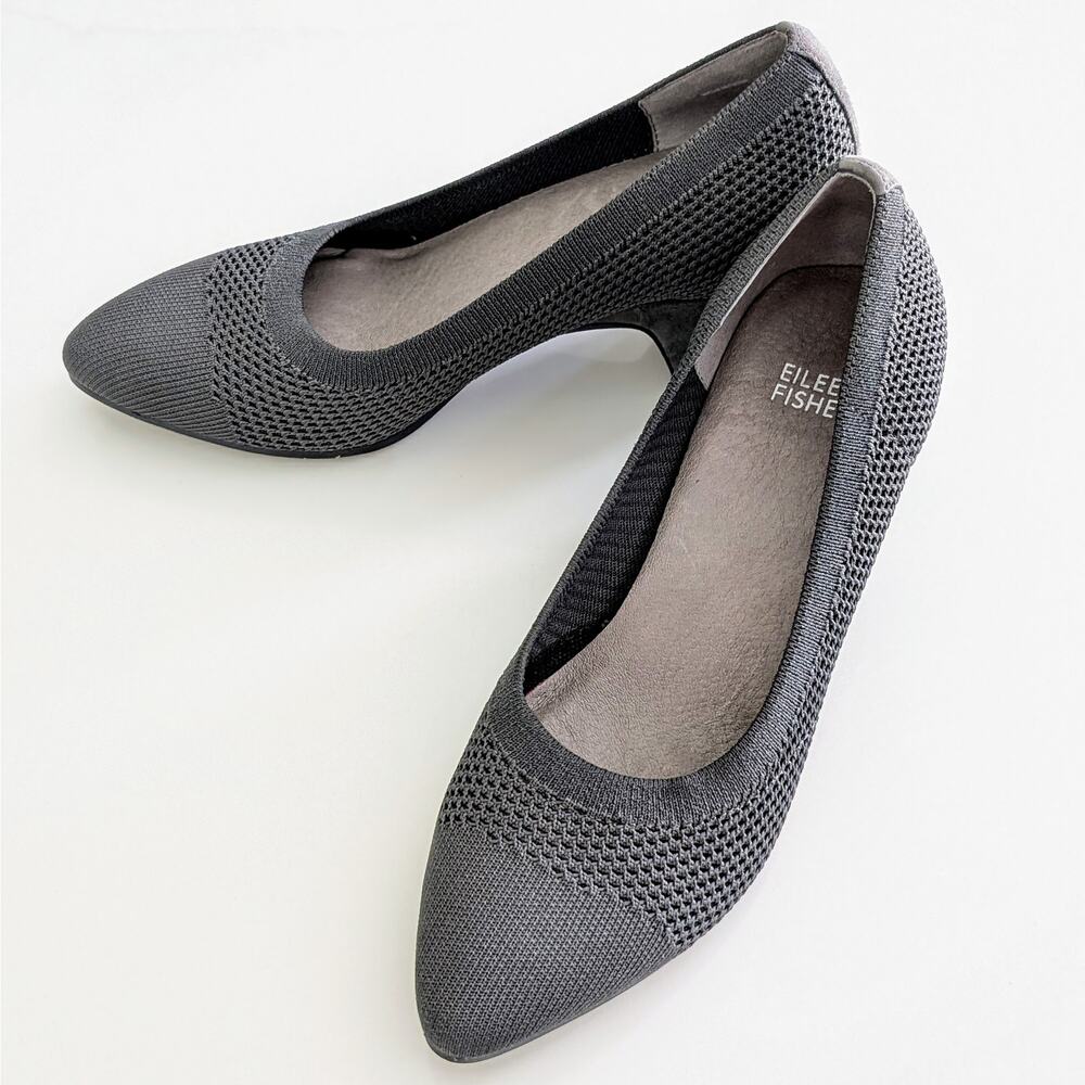 Eileen Fisher Kiss Stretch Knit Pumps Gray Size 7 Comfortable Slip-On Shoes $195